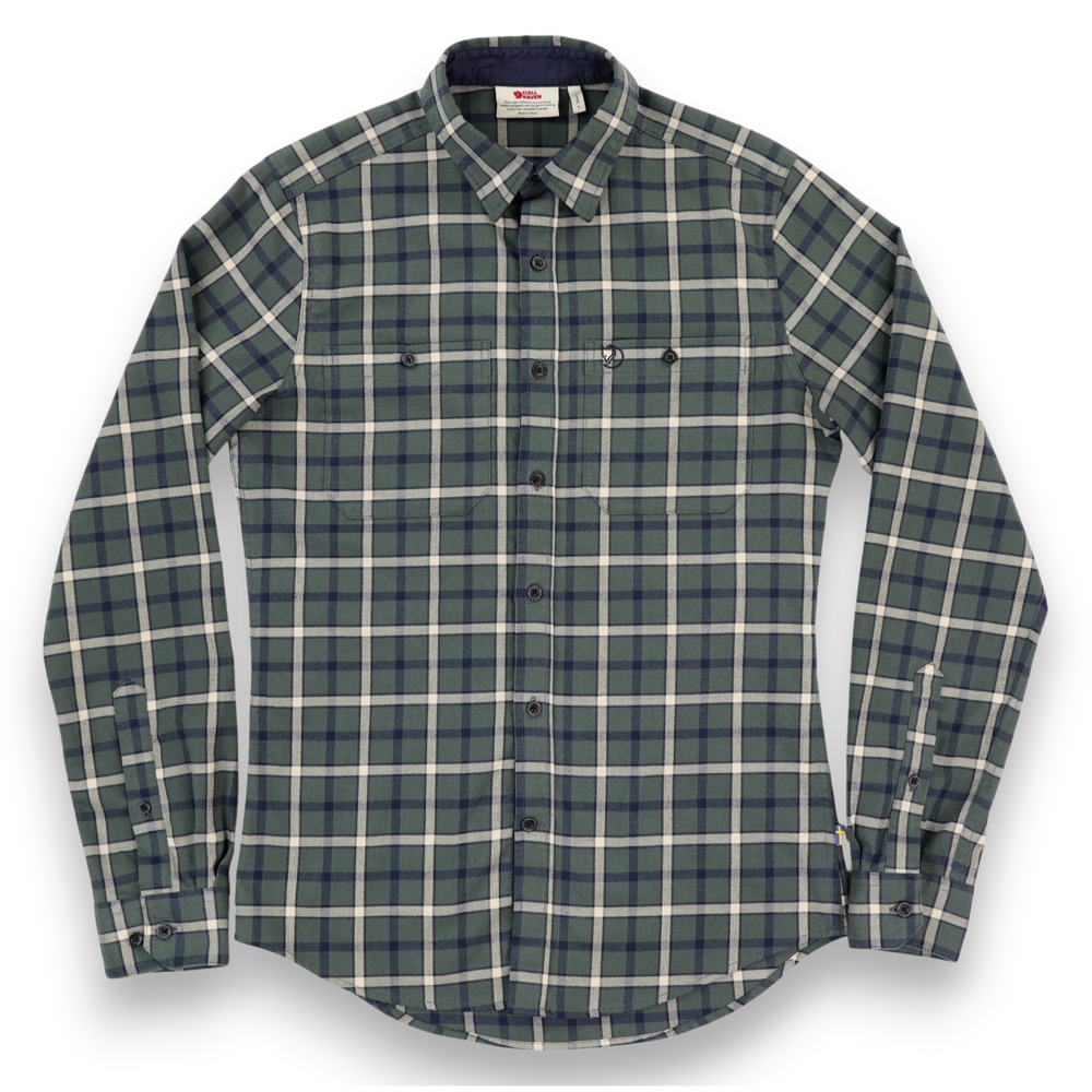 Fjallraven Fjallslim Tech Flannel Plaid Long Sleeve Shirt Mens Small Green Plaid